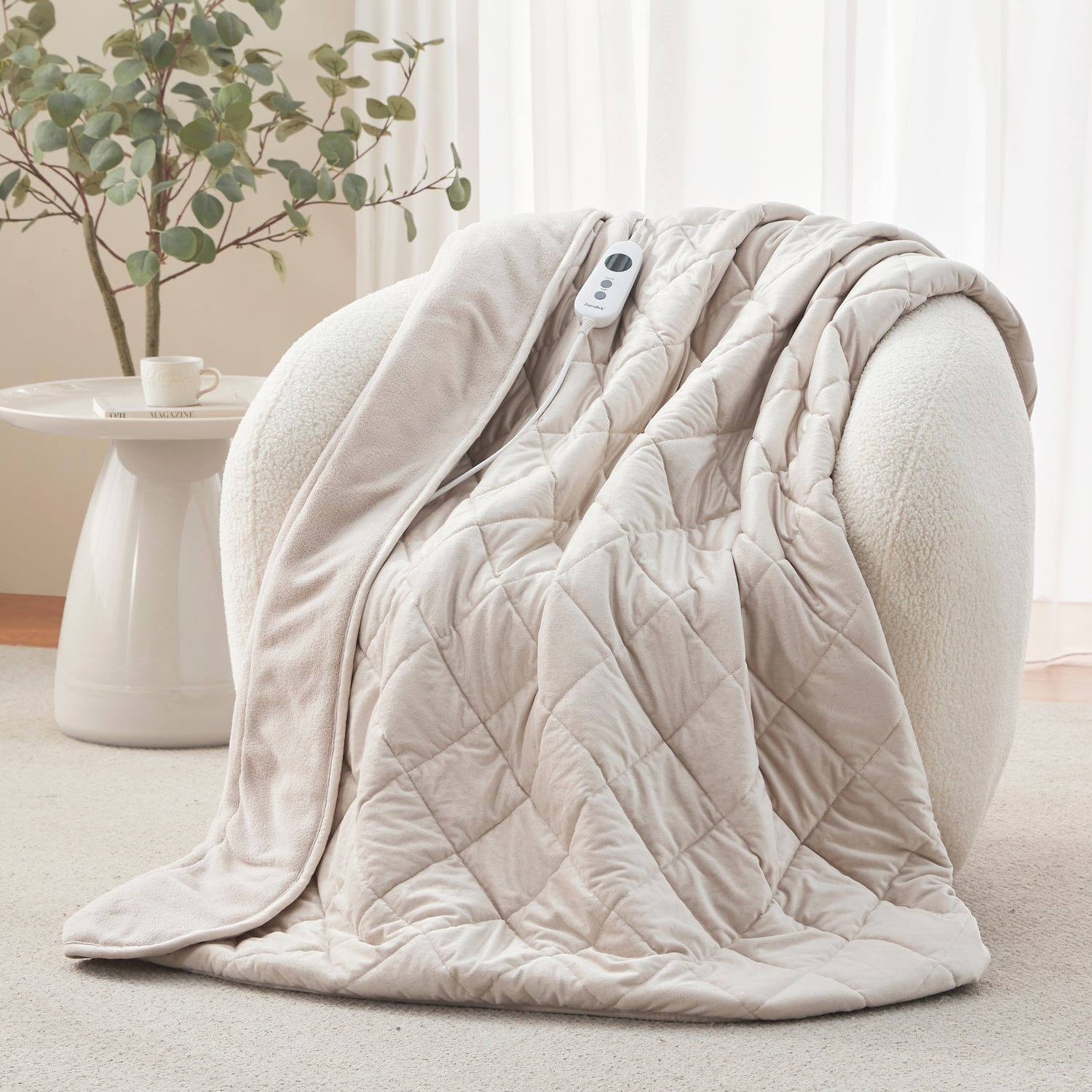 Horace French Velvet & Fleece Heated Throw