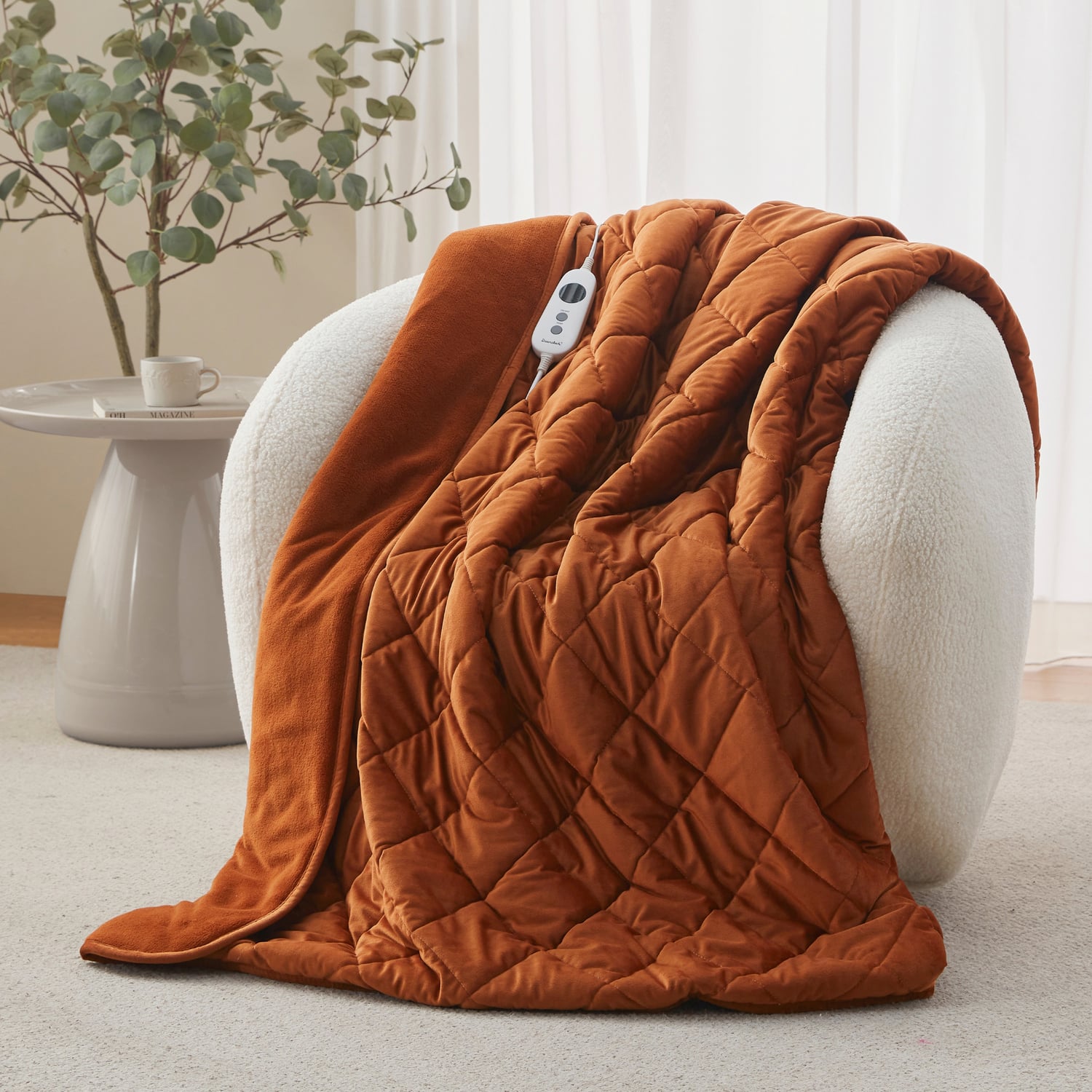 Horace French Velvet & Fleece Heated Throw