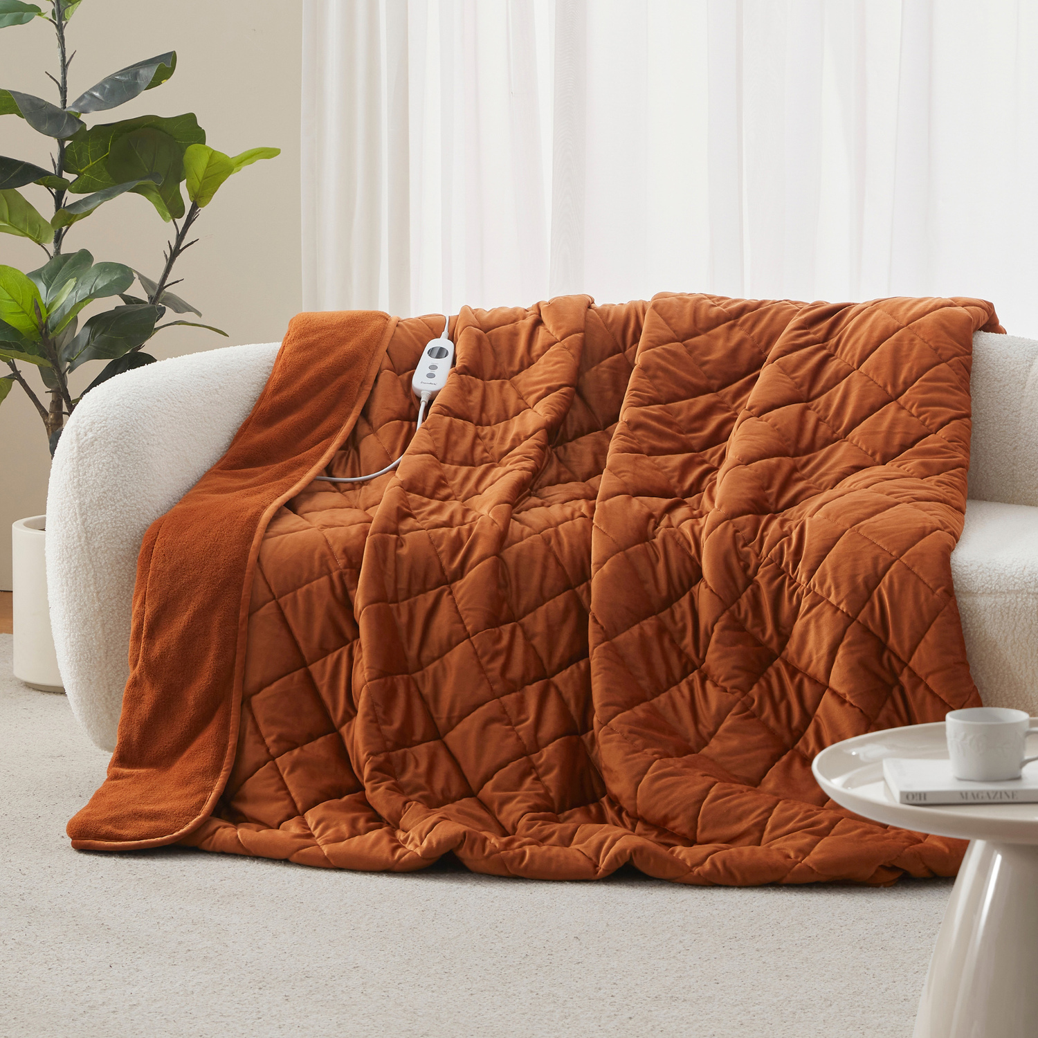 Horace French Velvet & Fleece Heated Throw