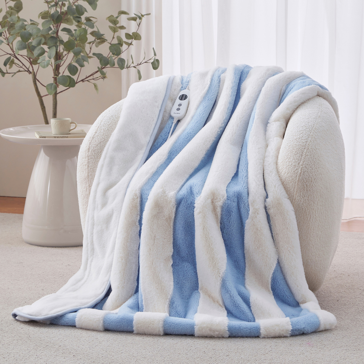 Aris Carved Stripe Faux Fur Heated Throw