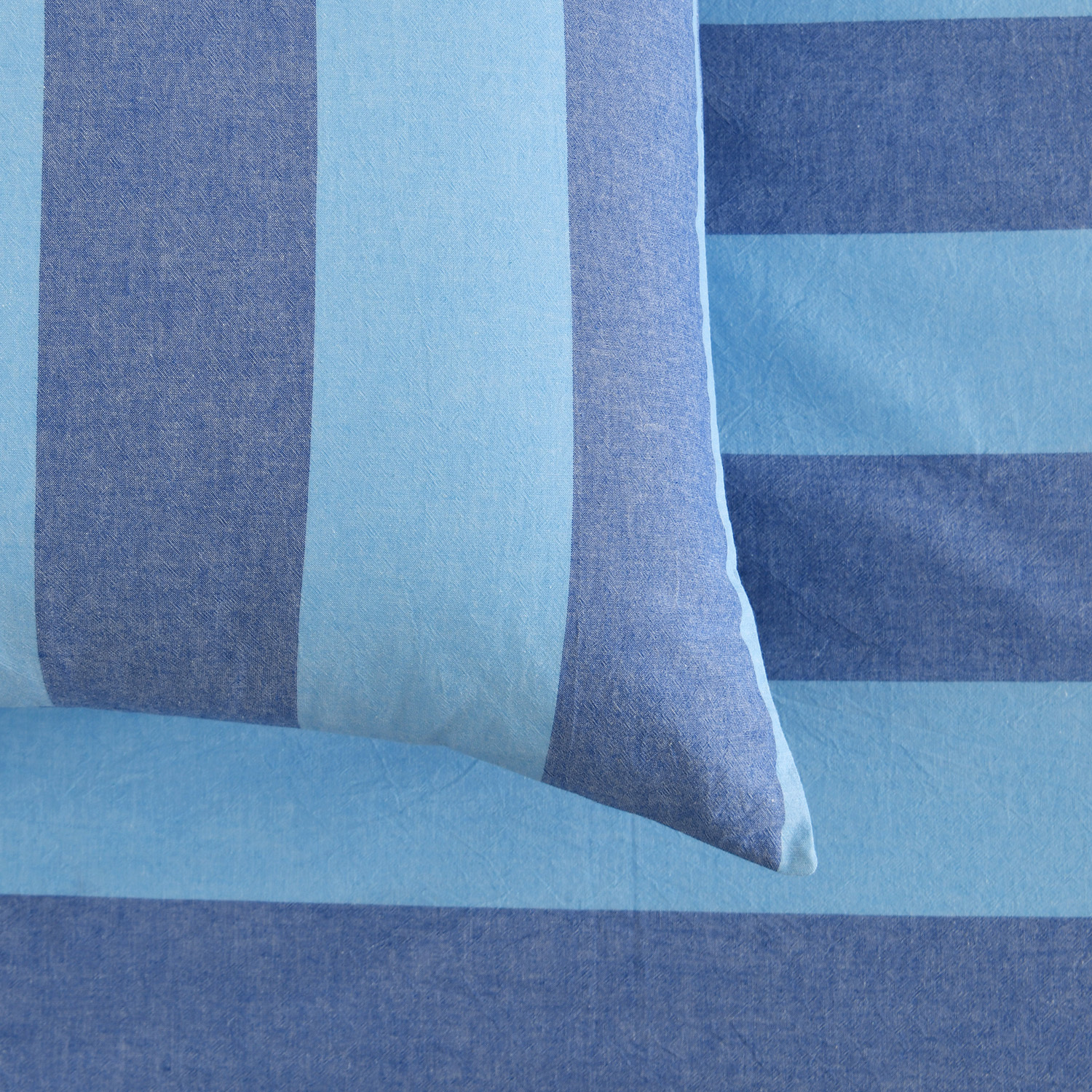 Blue Noa Stripe Washed Cotton Quilt Cover Set