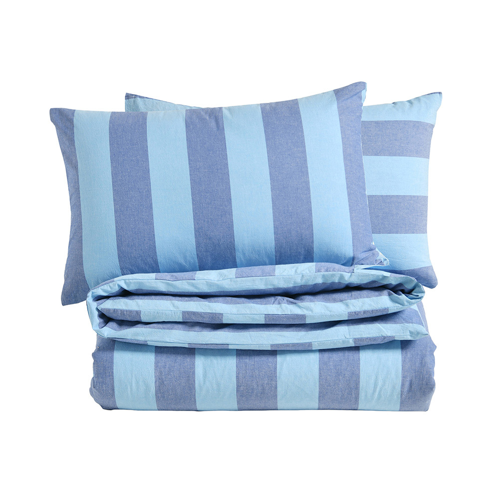 Blue Noa Stripe Washed Cotton Quilt Cover Set