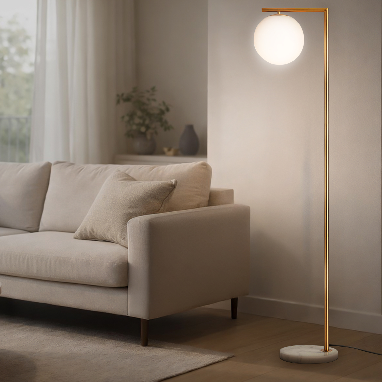 Linden Brushed Brass & Marble Floor Lamp