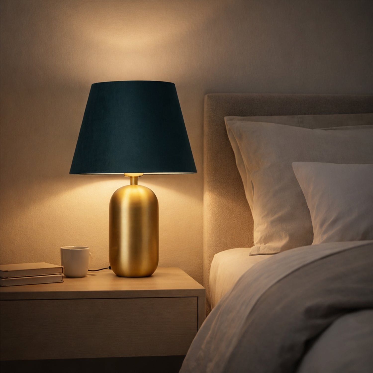 Misty Blue & Gold Steel Velvet Table Lamp