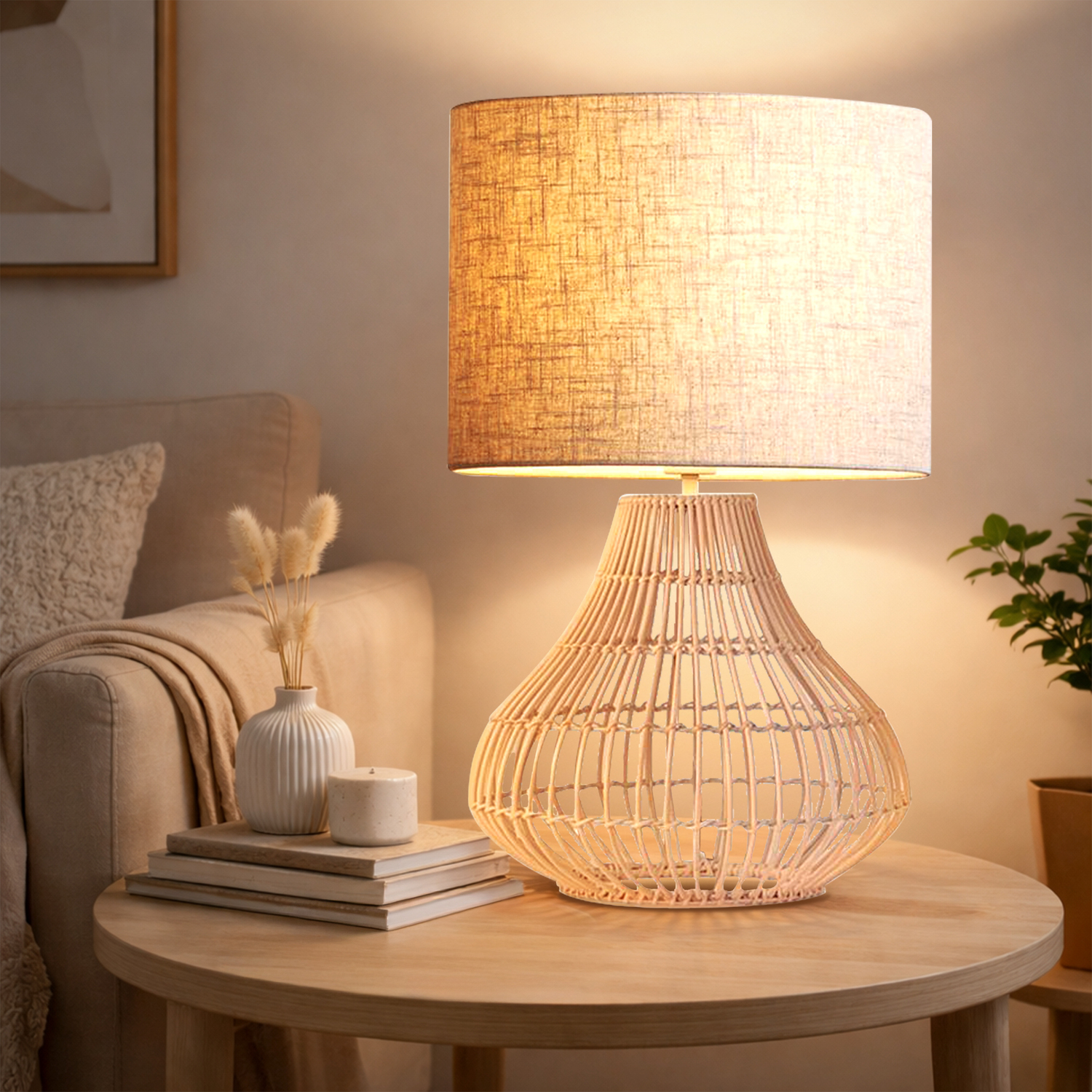 Orion Rattan & Linen Table Lamp