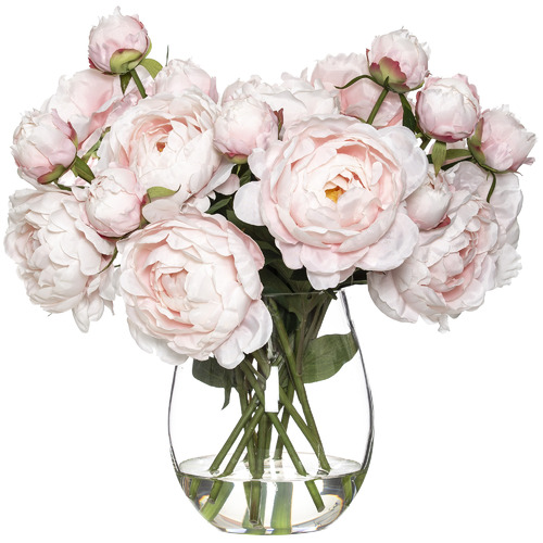 46cm Faux Peony in Glass Vase Temple & ster