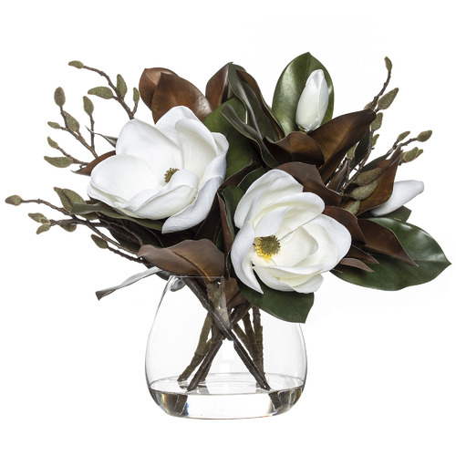 48cm Faux Grand Magnolia in Glass Vase Temple & ster