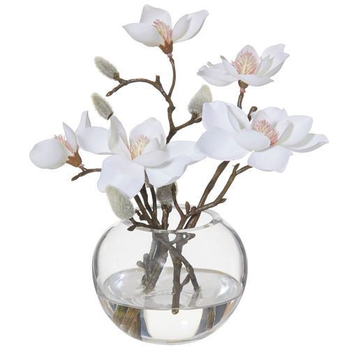 The Home Collective 21cm Faux Magnolia with Glass Vase Temple & ster