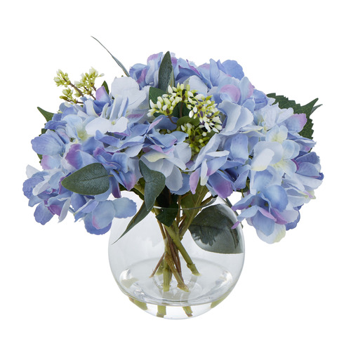 30cm Purple Faux Mixed Hydrangea with Glass Vase | Temple & Webster