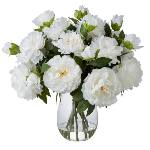 75cm White Rhea Faux Mixed Peony with Glass Vase
