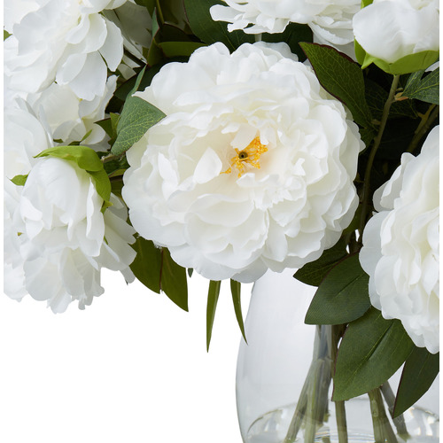 75cm White Rhea Faux Mixed Peony with Glass Vase