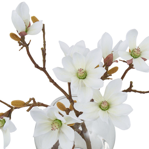 33cm White Eugene Faux Mini Magnolia with Glass Vase
