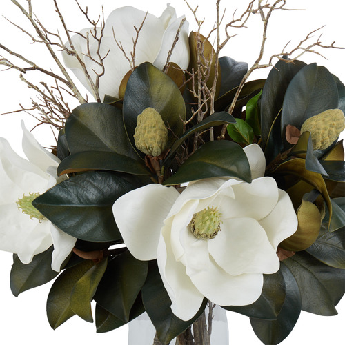 75cm Zoey Faux Magnolia Grandiflora with Glass Vase