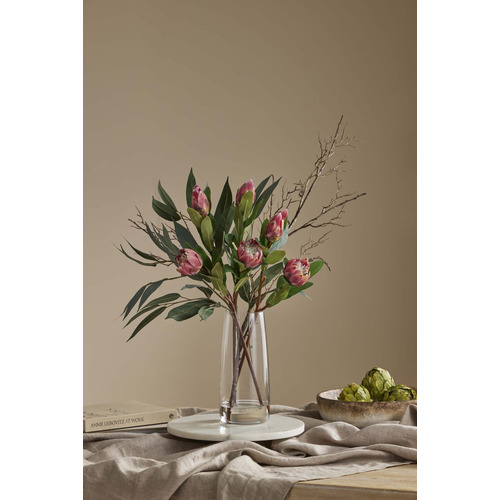 69cm Faux Mixed Protea & Eucalyptus in Glass Vase