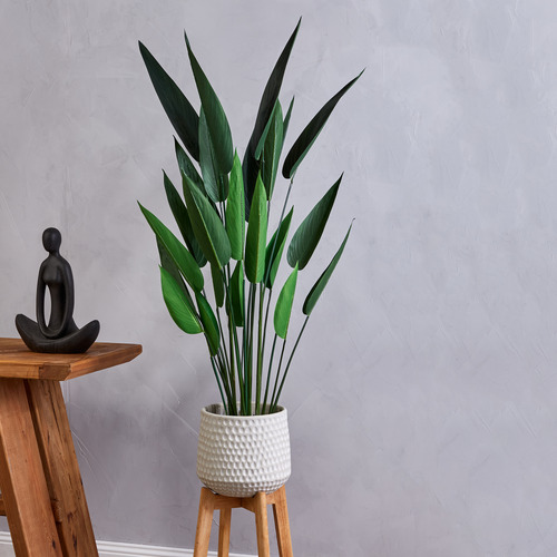 Cooper Ceramic Planter with Rubber Wood Stand