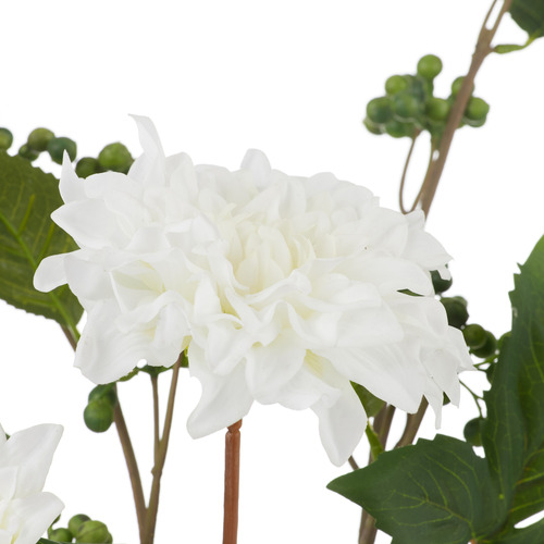 37cm White Faux Dahlia Dewberry with Glass Vase