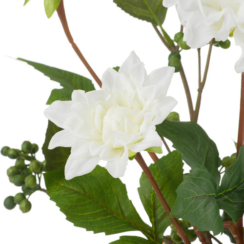 37cm White Faux Dahlia Dewberry with Glass Vase