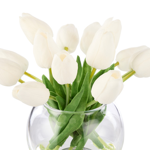 20cm White Pink Faux Tulip Bunch with Vase