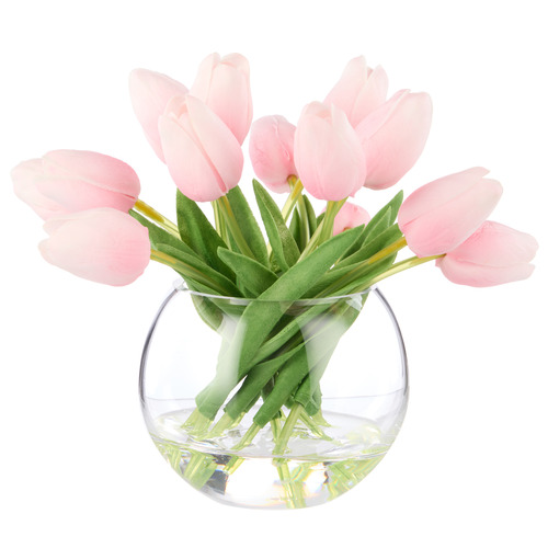 20cm Pink Faux Tulip Bunch with Vase