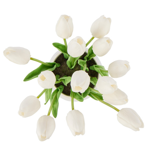 26cm White Faux Tulip Bunch with Vase