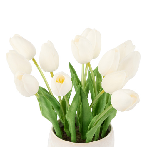 26cm White Faux Tulip Bunch with Vase
