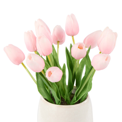 26cm Pink Faux Tulip Bunch with Vase