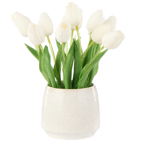 26cm White Faux Tulip Bunch with Vase