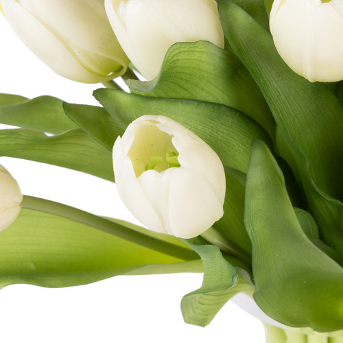 32cm White Faux Tulip Arrangement with Glass Vase