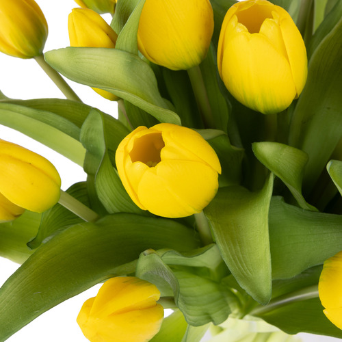 32cm Yellow Faux Tulip Arrangement with Glass Vase