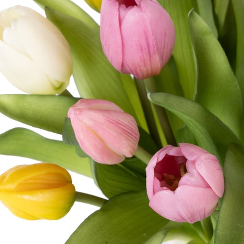 32cm Faux Tulip Arrangement with Glass Vase