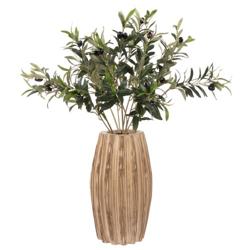 80cm Faux Olive with Dask Ribbed Vase