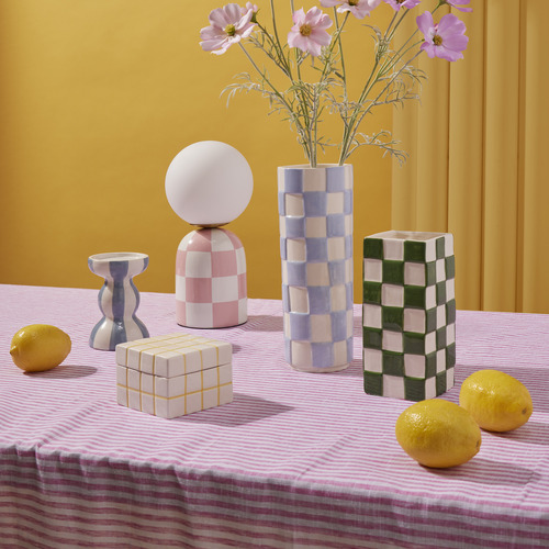 38cm Checkered Magenda Table Lamp