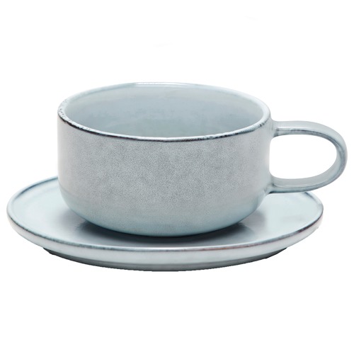 Salt Pepper Relic Stoneware Teacup Saucer Sets Set Of 6