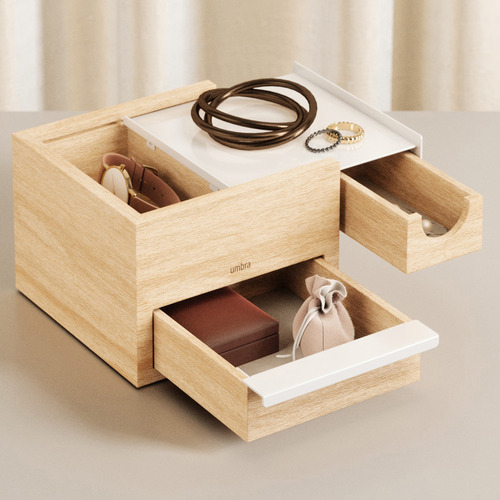 Stowit Rectangular Rubberwood Jewellery Box
