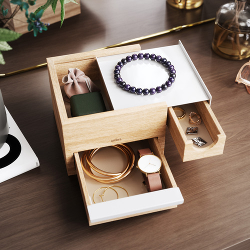 Stowit Rectangular Rubberwood Jewellery Box