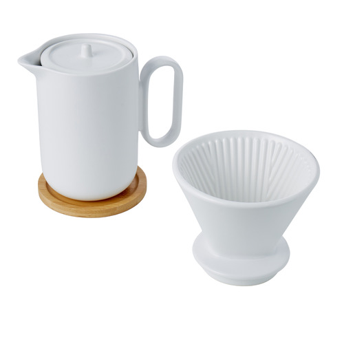 3 Piece 900ml Ceramic Coffee Jug & Filter Set Temple & ster