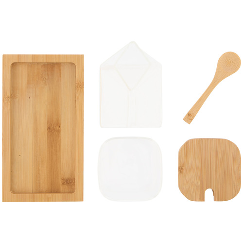 4 Piece Glass & Bamboo Milk Jug & Sugar Jar Set