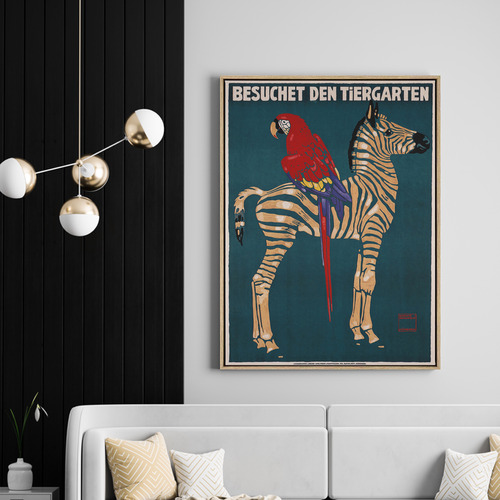 Munich Zoo Zebra Drop Shadow Framed Canvas Wall Art