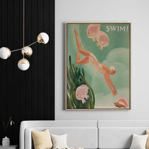 Swim For Love Drop Shadow Framed Canvas Wall Art