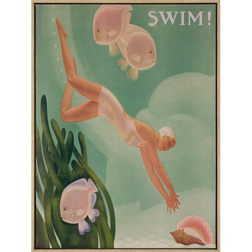 Swim For Love Drop Shadow Framed Canvas Wall Art