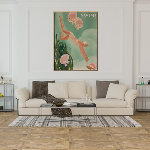 Swim For Love Drop Shadow Framed Canvas Wall Art
