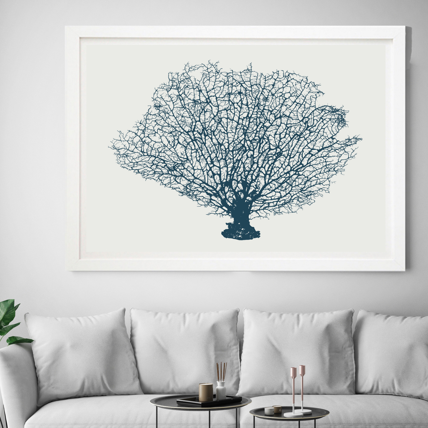 Blue Coral Fan Printed Wall Art