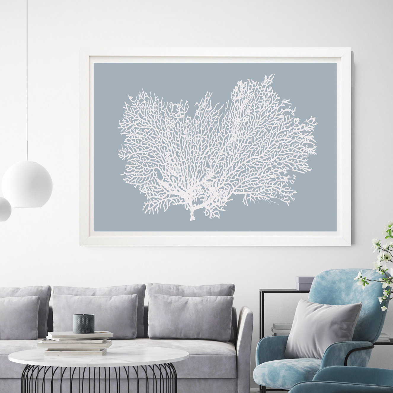 Light Blue Coral Printed Wall Art