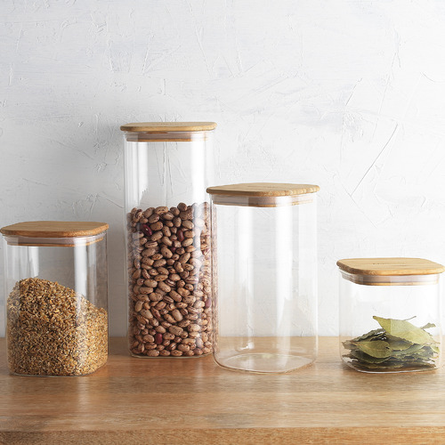 Ecology Pantry 1.1L Square Glass Canister with Bamboo Lid