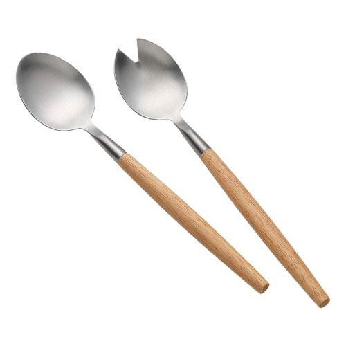 2 Piece Ecology Alto 26.5cm Rubberwood & Steel Salad Server Set