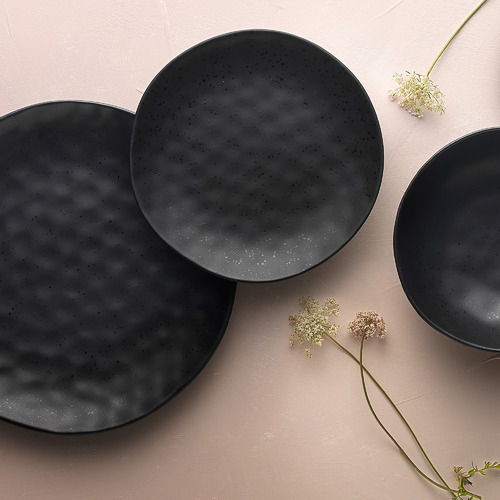 Ecology 24 Piece Ebony Ecology Speckle Stoneware Dinner Set Temple
