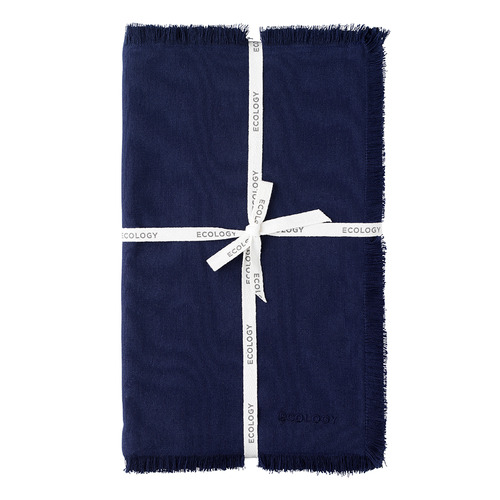 Ecology Navy Fray Cotton Table Runner Temple & ster