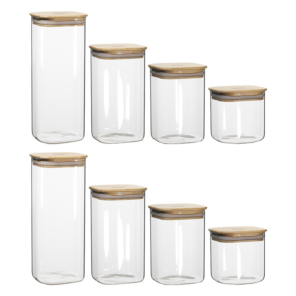 4 Piece Ecology Pantry Square Glass Canister with Bamboo Lid Set