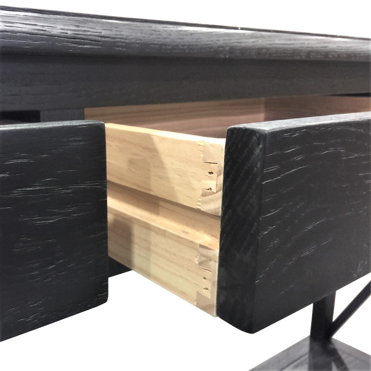 X-Brace-3-Drawer-Oak-Wood-Console-Table