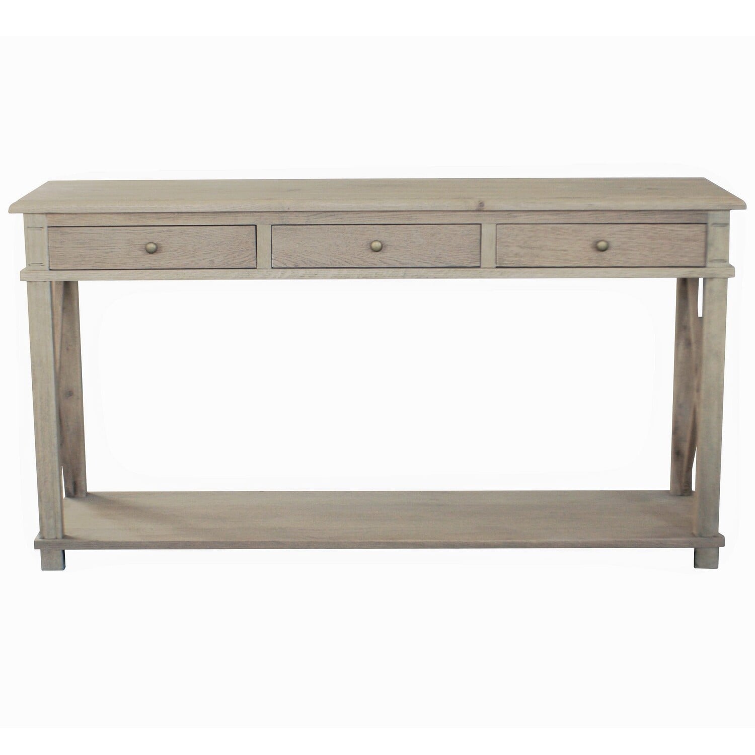X-Brace-3-Drawer-Oak-Wood-Console-Table